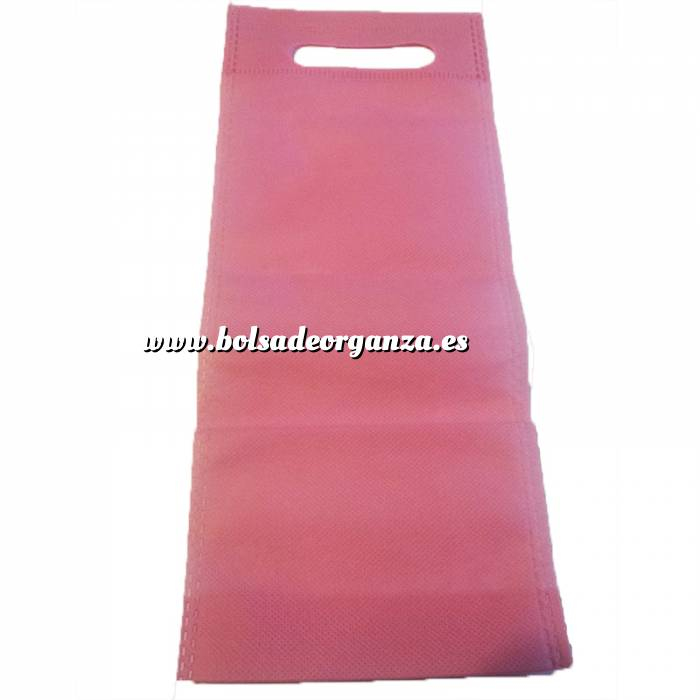 Imagen Tamaño 37.5x49.5 con asa Bolsa de textil no tejido (NON WOVEN) ROSA CLARO para vino (medidas 32 x 13 cm - capacidad 27 x 11,5 cm) 